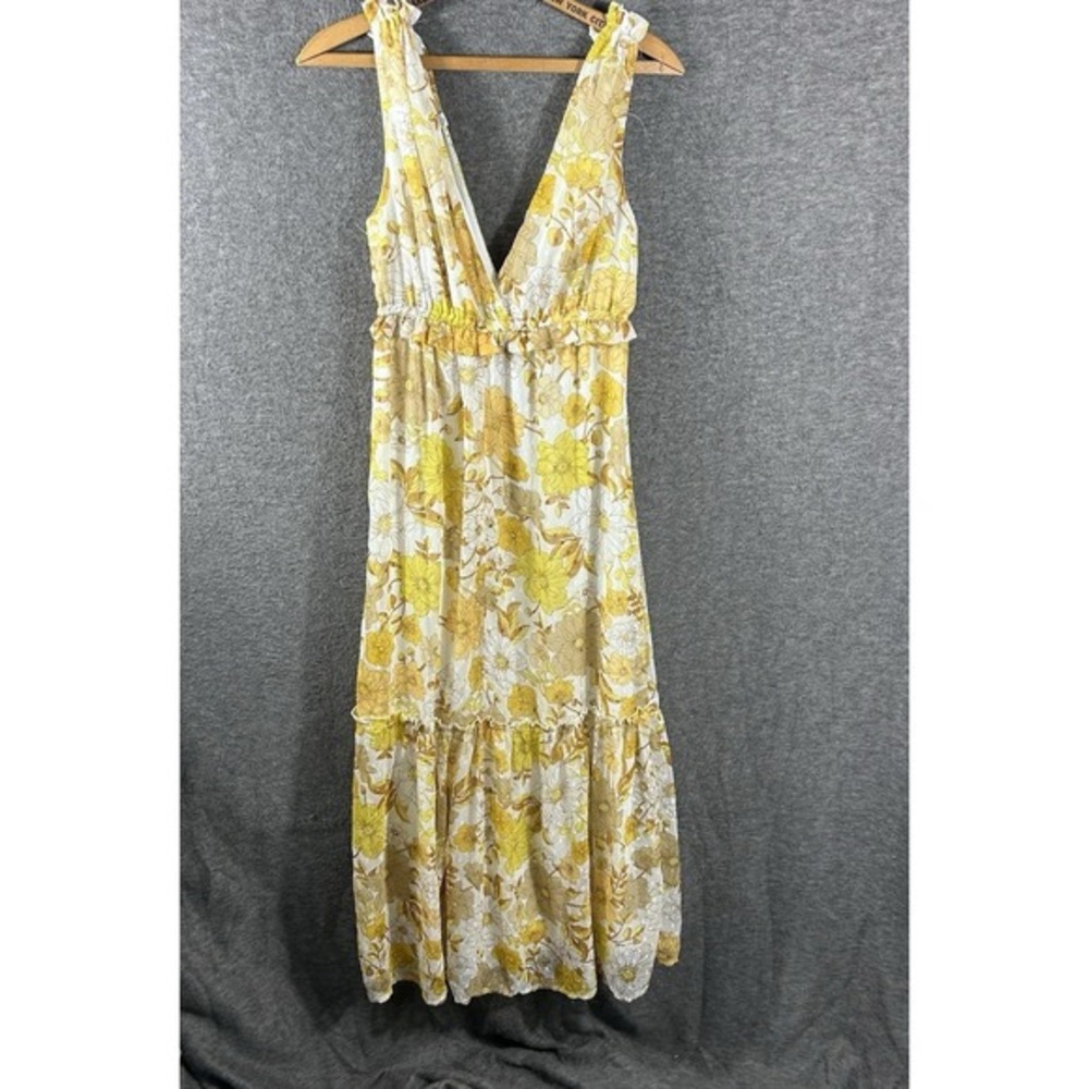 Charlotte Russe Maxi Women's Sundress Size M Yellow Floral Tiered Babydoll Lined - Picture 3 of 12